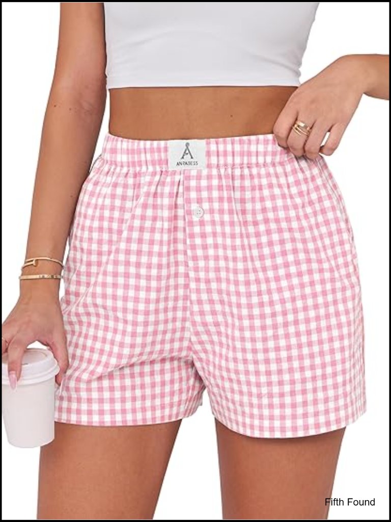 Gingham Pajama Boxer Shorts For Women Lounge Sleep Bottoms